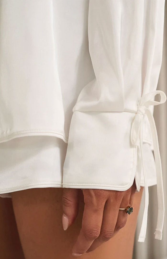Vanilla Silk | White Satin Shirt & Shorts Set