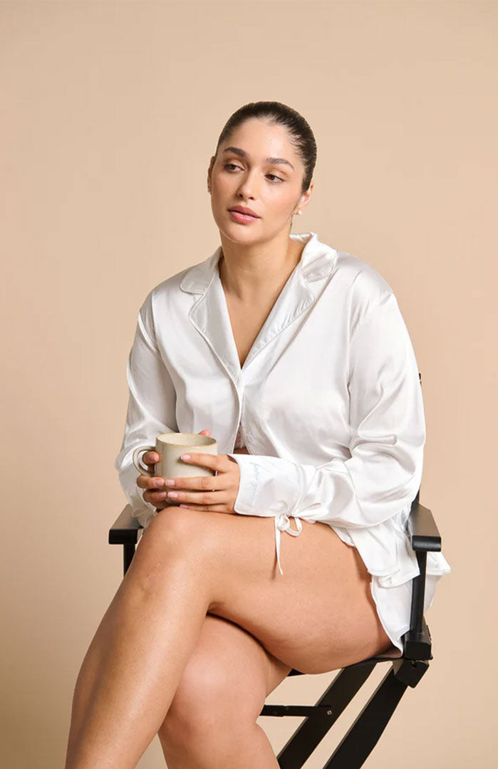 Vanilla Silk | White Satin Shirt & Shorts Set