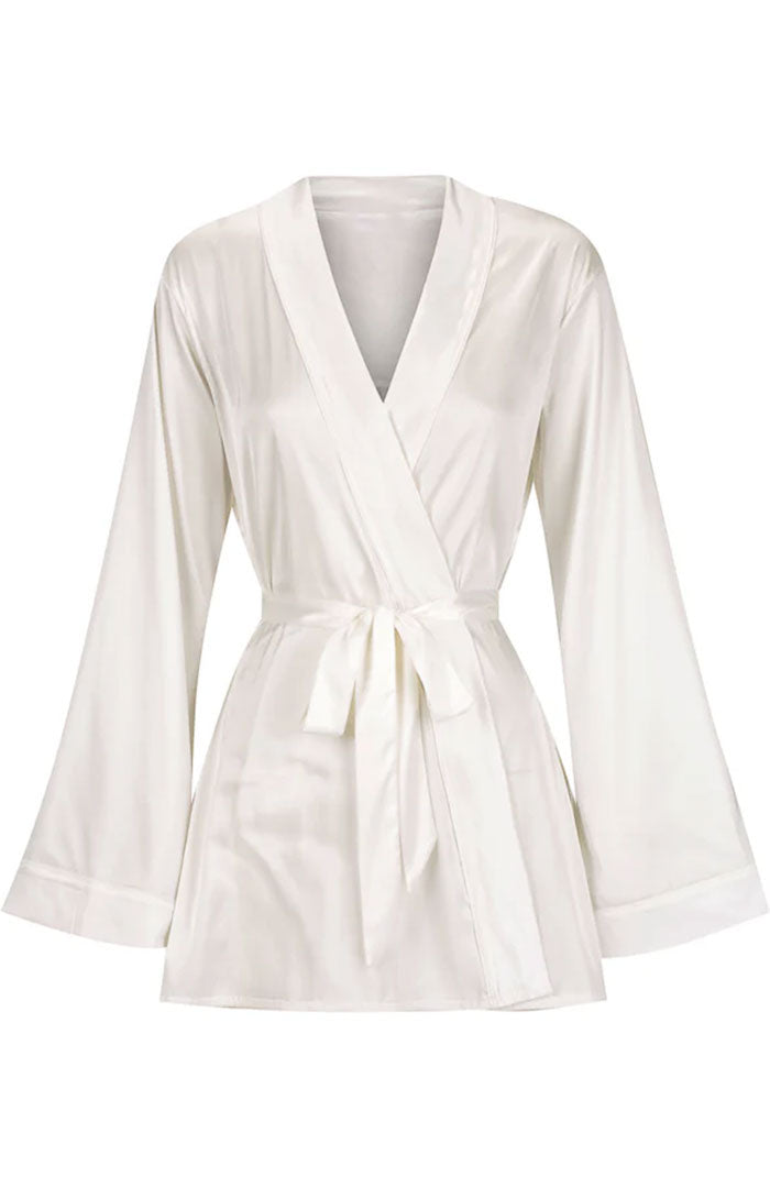 Zen Bloom | White Satin Mini Kimono Robe