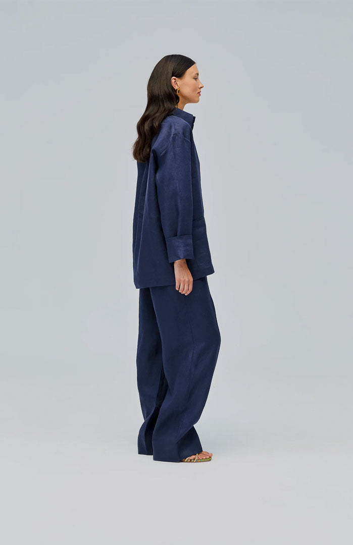 Coastal Indigo | Navy Linen Wide-Leg Set