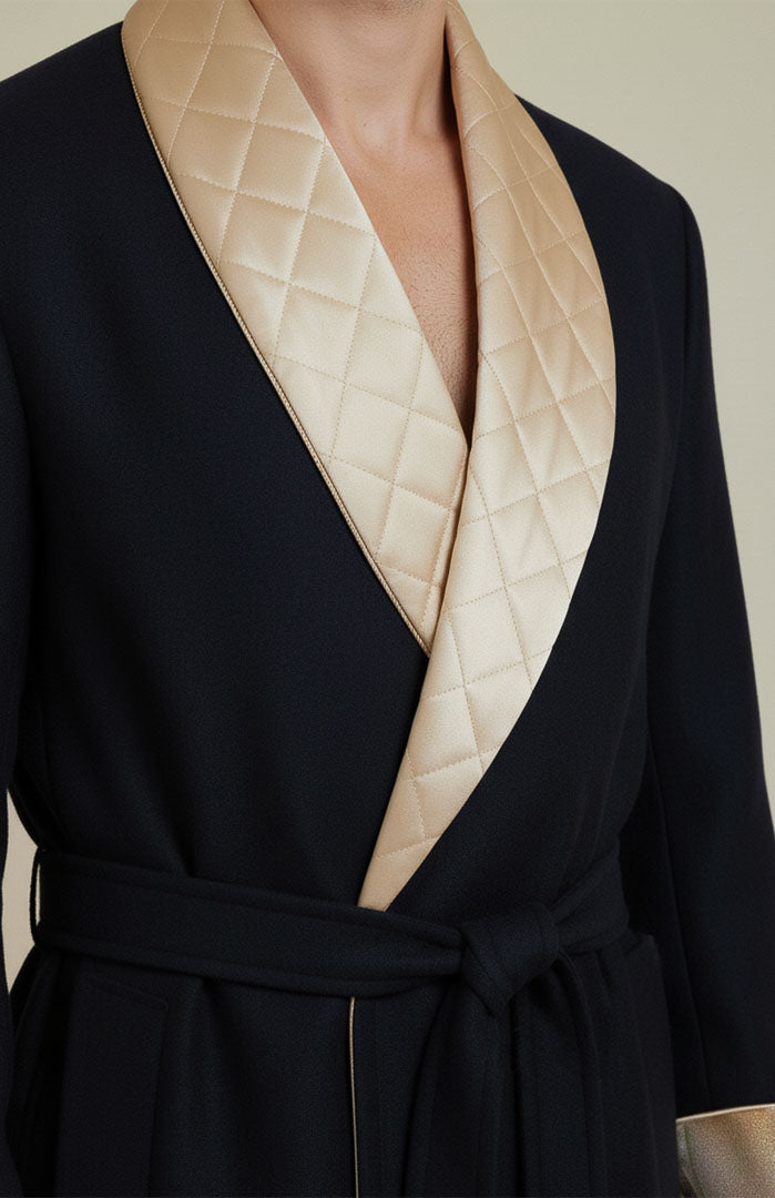 The Duke | Navy Quilted Velvet Robe for Men