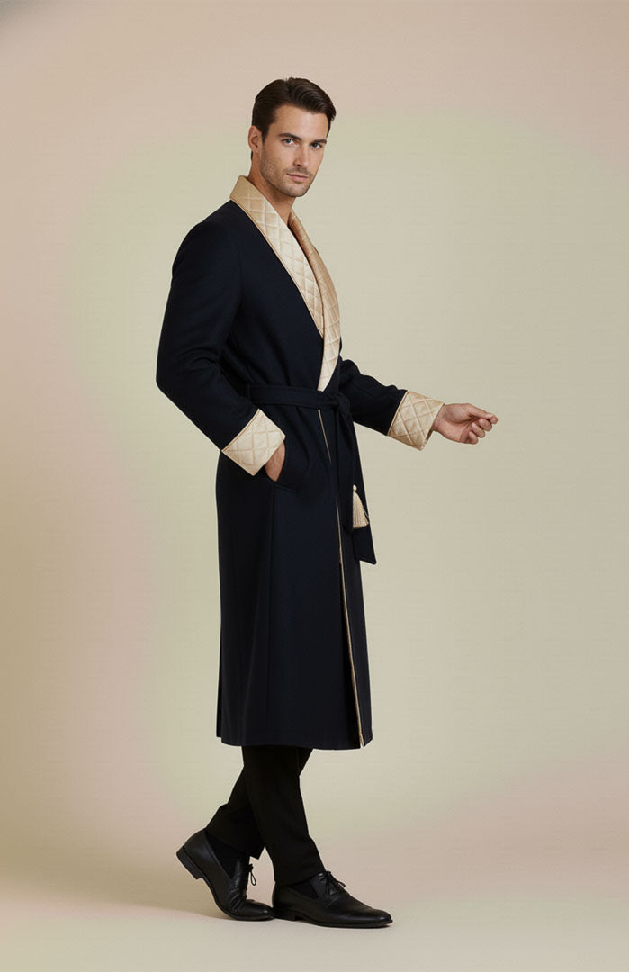 The Duke | Navy Quilted Velvet Robe for Men