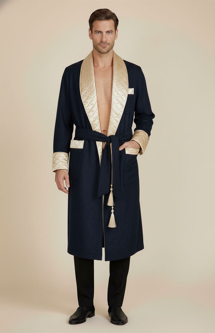 The Duke | Navy Quilted Velvet Robe for Men