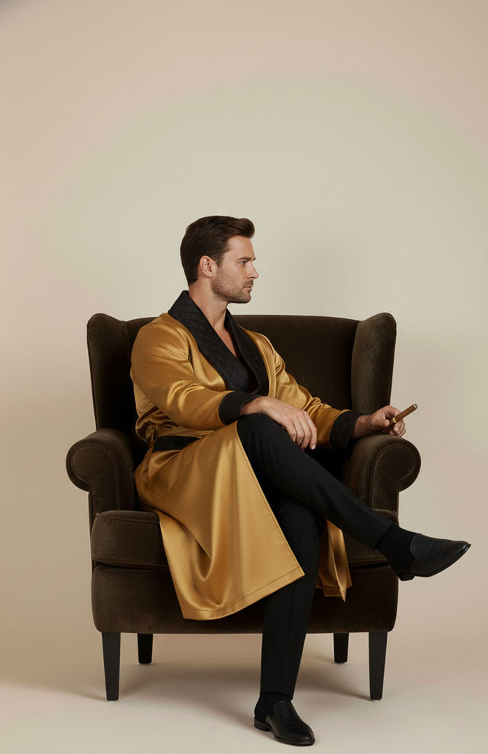 The Crown | Gold Quilted Velvet Robe for Men