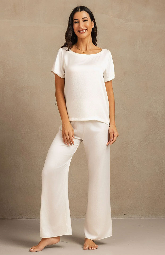 The Pearl Ivory Set – Luxury White Satin Loungewear