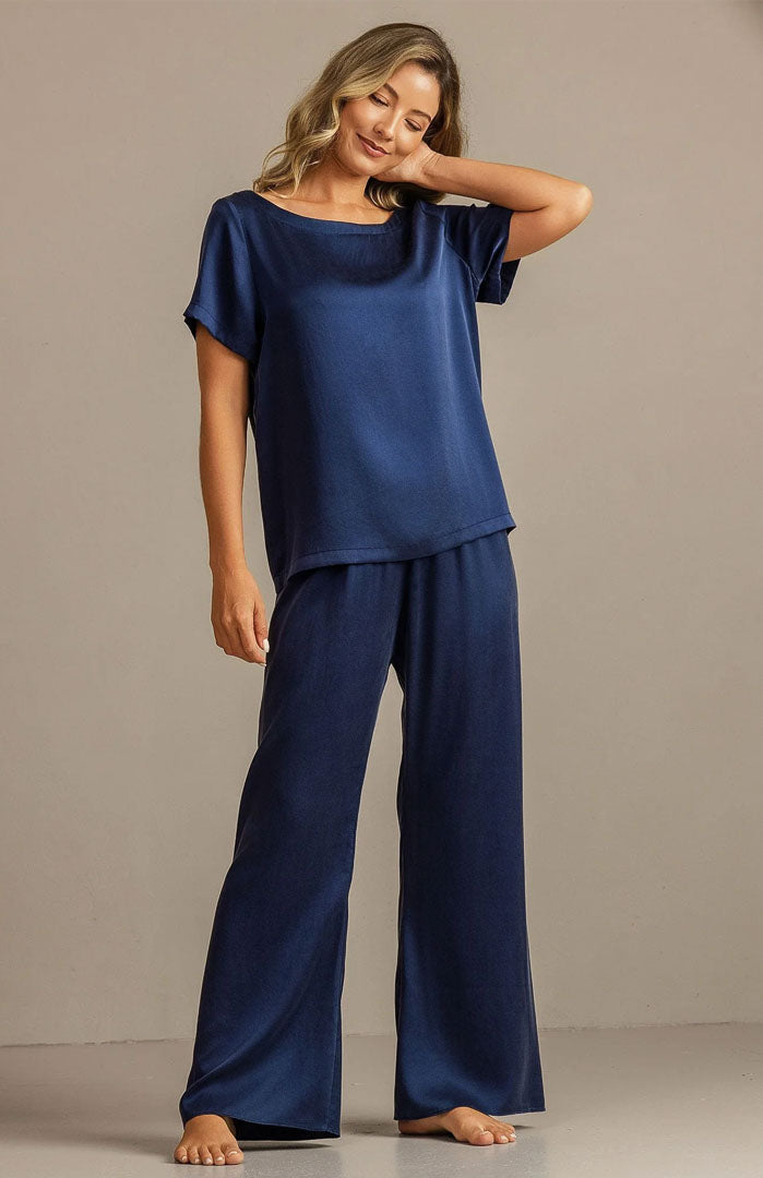 The Royal Sapphire Set – Luxury Navy Satin Loungewear