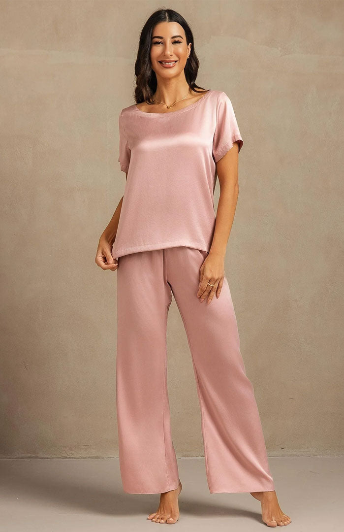 The Blush Rose Set – Luxury Pink Satin Loungewear