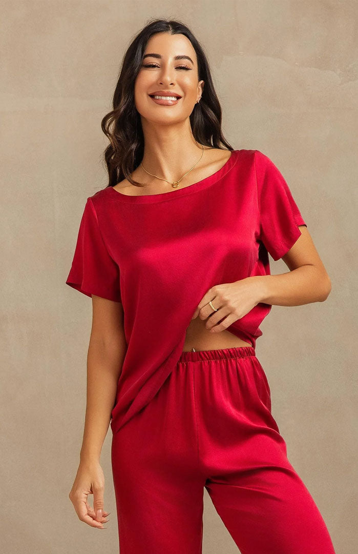 The Midnight Merlot Set – Luxury Ruby Satin Loungewear