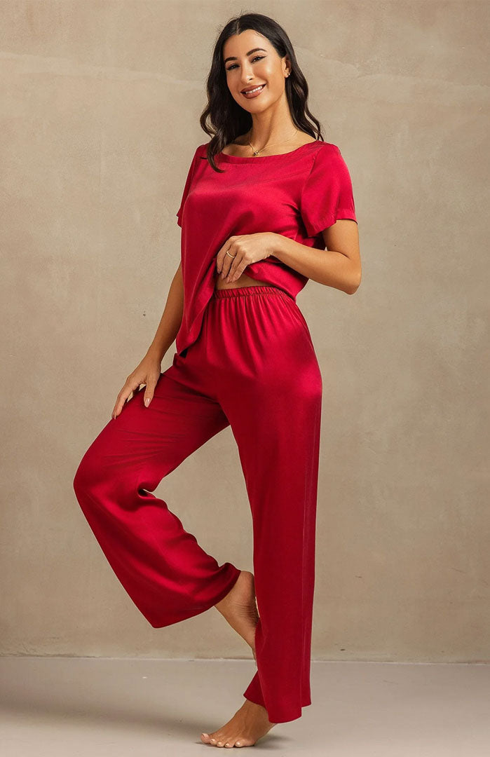 The Midnight Merlot Set – Luxury Ruby Satin Loungewear