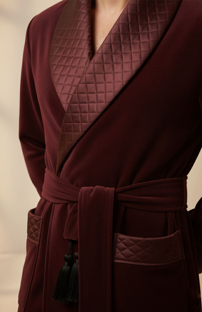 Maroon Malt | Quilted Velvet Robe for Men