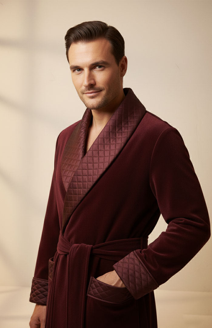 Maroon Malt | Quilted Velvet Robe for Men