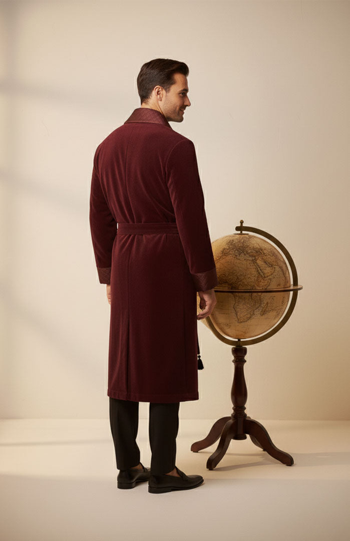 Maroon Malt | Quilted Velvet Robe for Men
