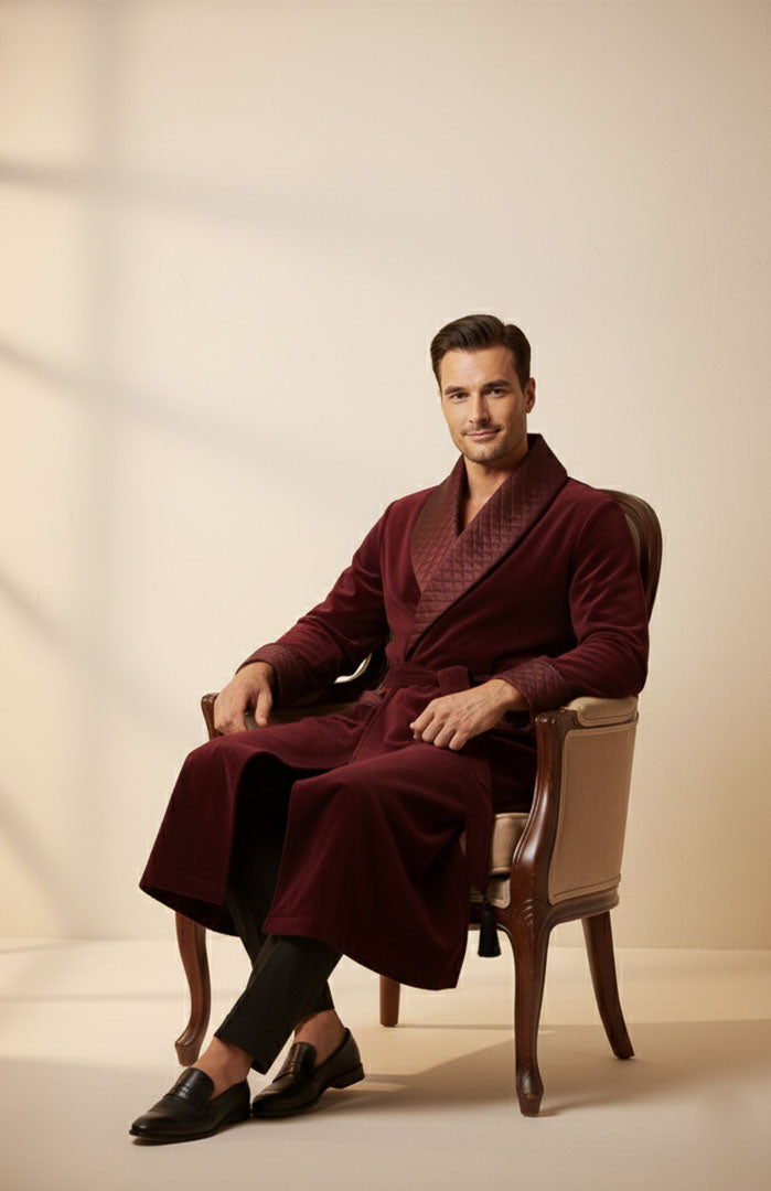 Maroon Malt | Quilted Velvet Robe for Men