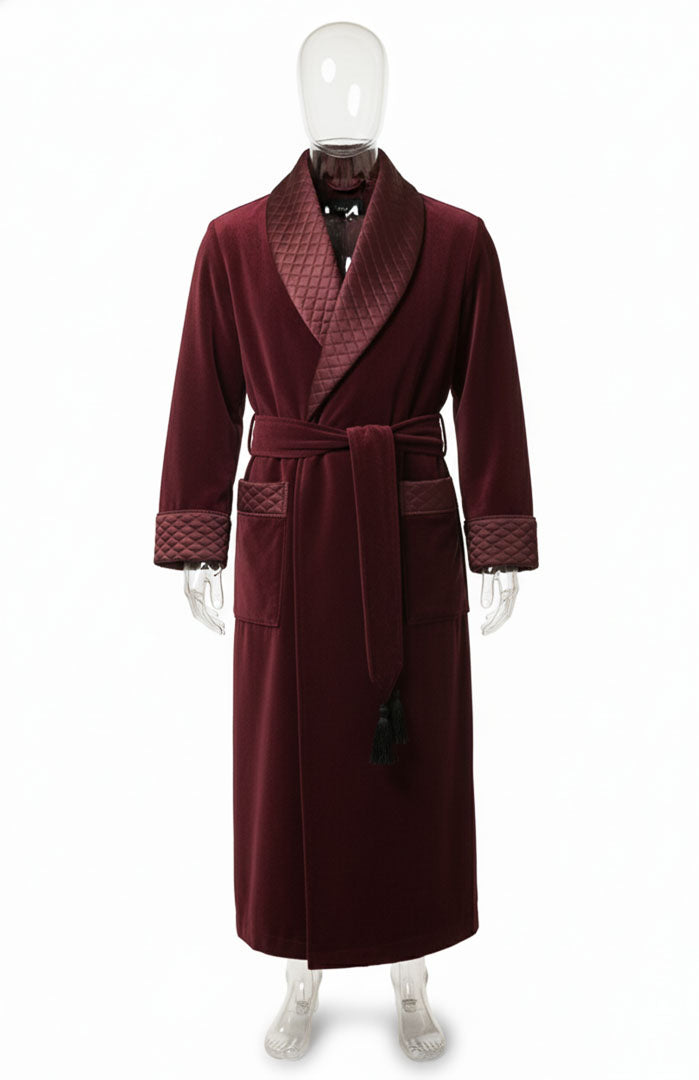 Maroon Malt | Quilted Velvet Robe for Men