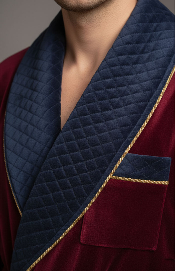 Imperial Blue | Velvet Contrast Collar Men’s Robe