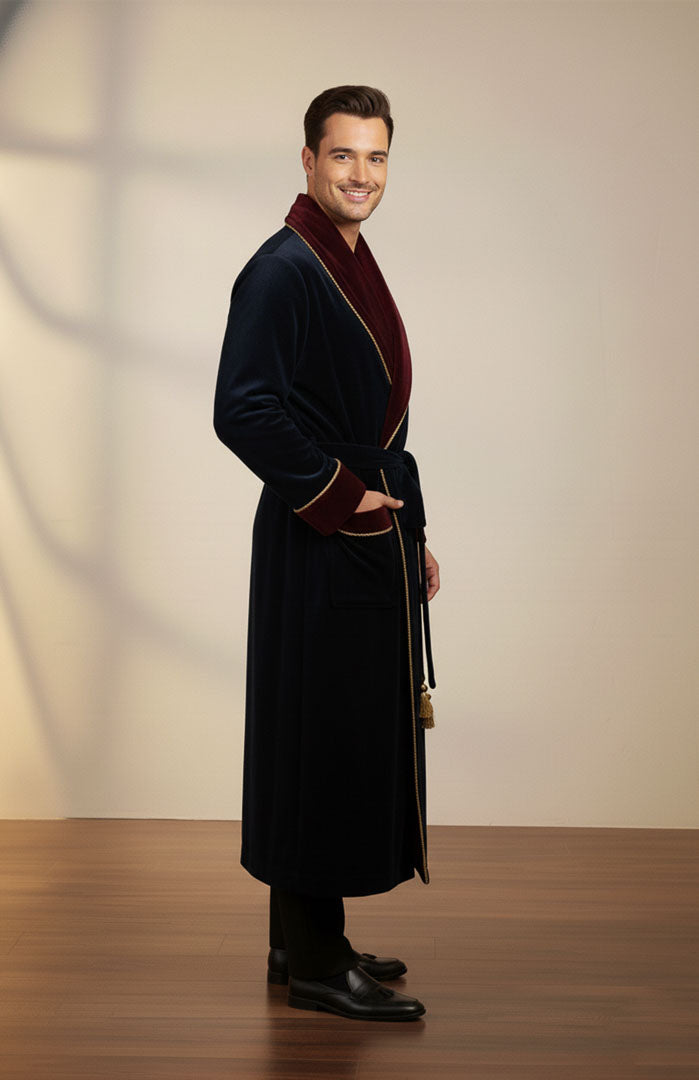 Imperial Blue | Velvet Contrast Collar Men’s Robe