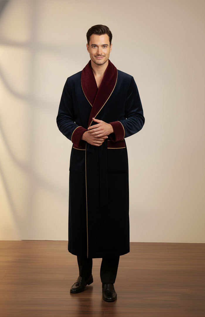 Imperial Blue | Velvet Contrast Collar Men’s Robe