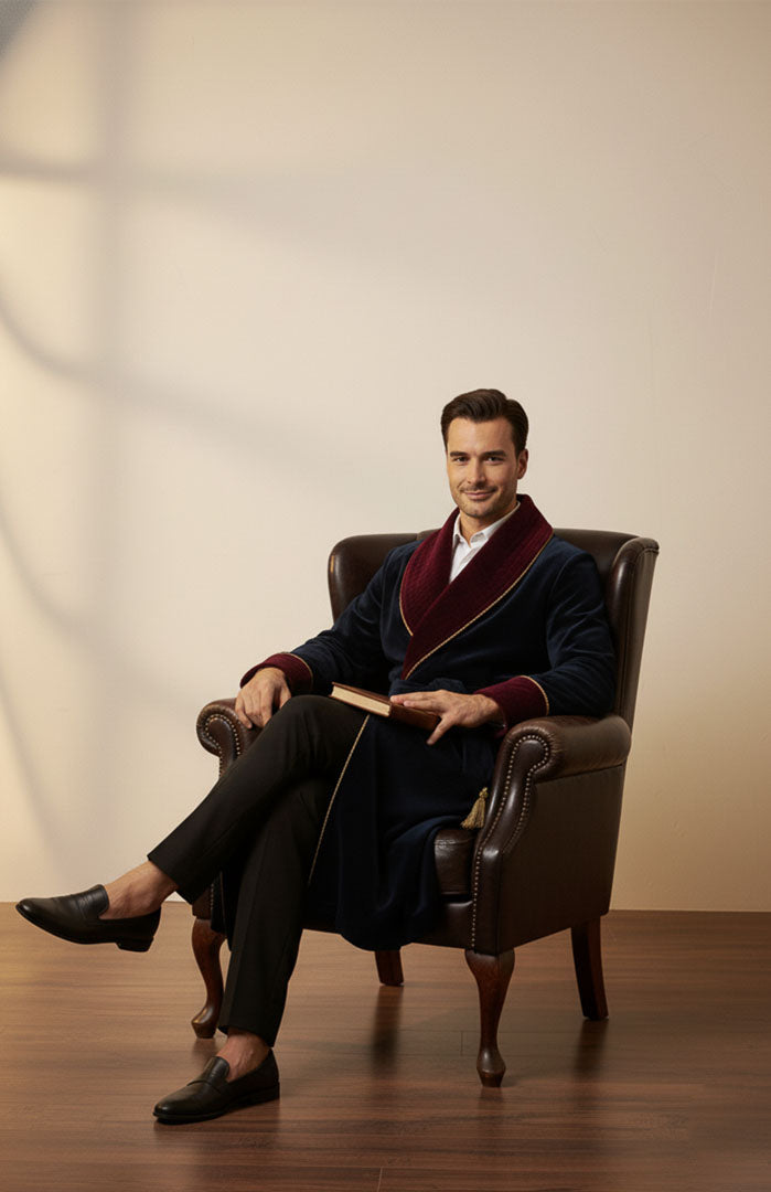 Imperial Blue | Velvet Contrast Collar Men’s Robe