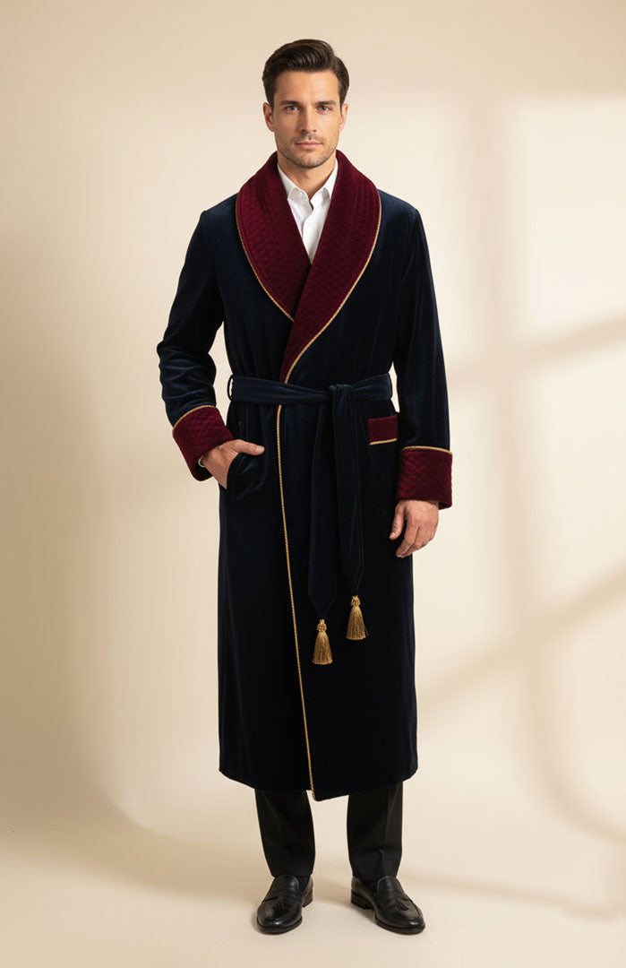 Imperial Blue | Velvet Contrast Collar Men’s Robe