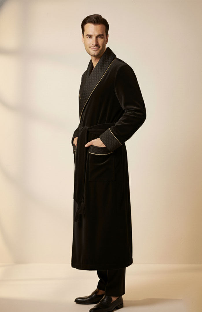 Midnight Manor |Quilted Velvet Robe for Men