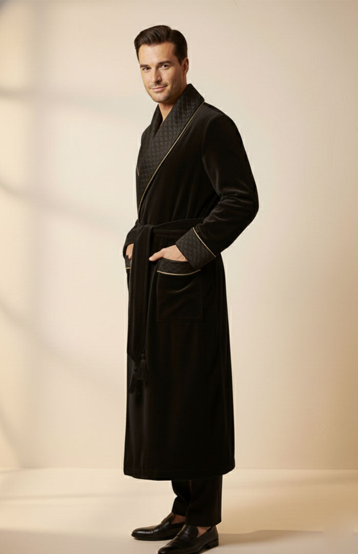 Midnight Manor |Quilted Velvet Robe for Men
