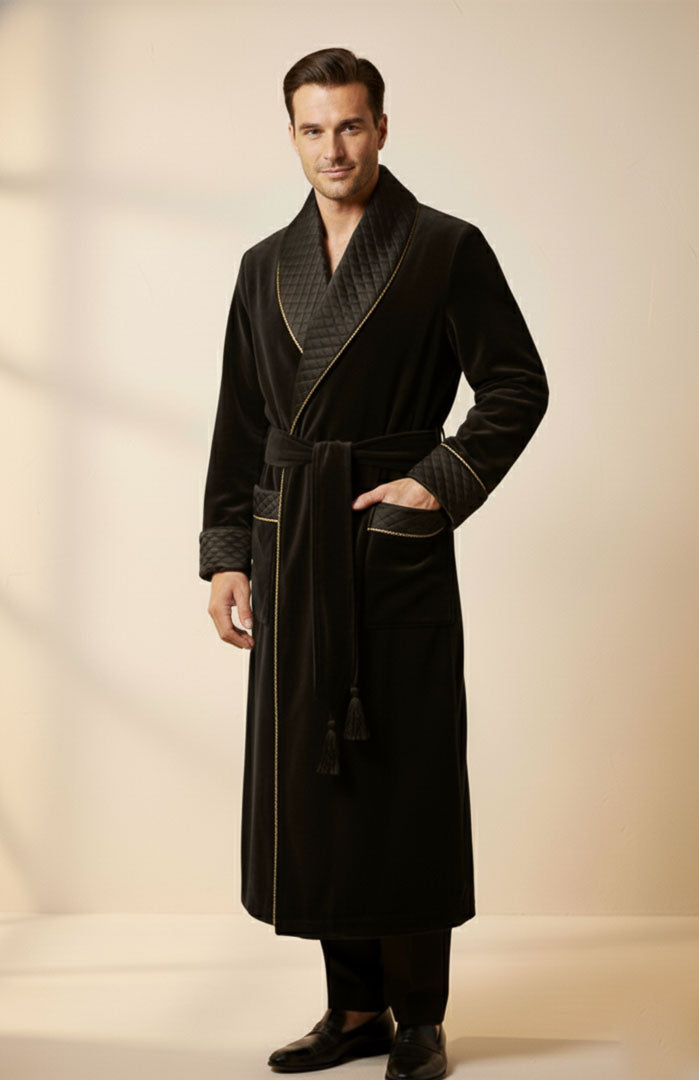 Midnight Manor |Quilted Velvet Robe for Men