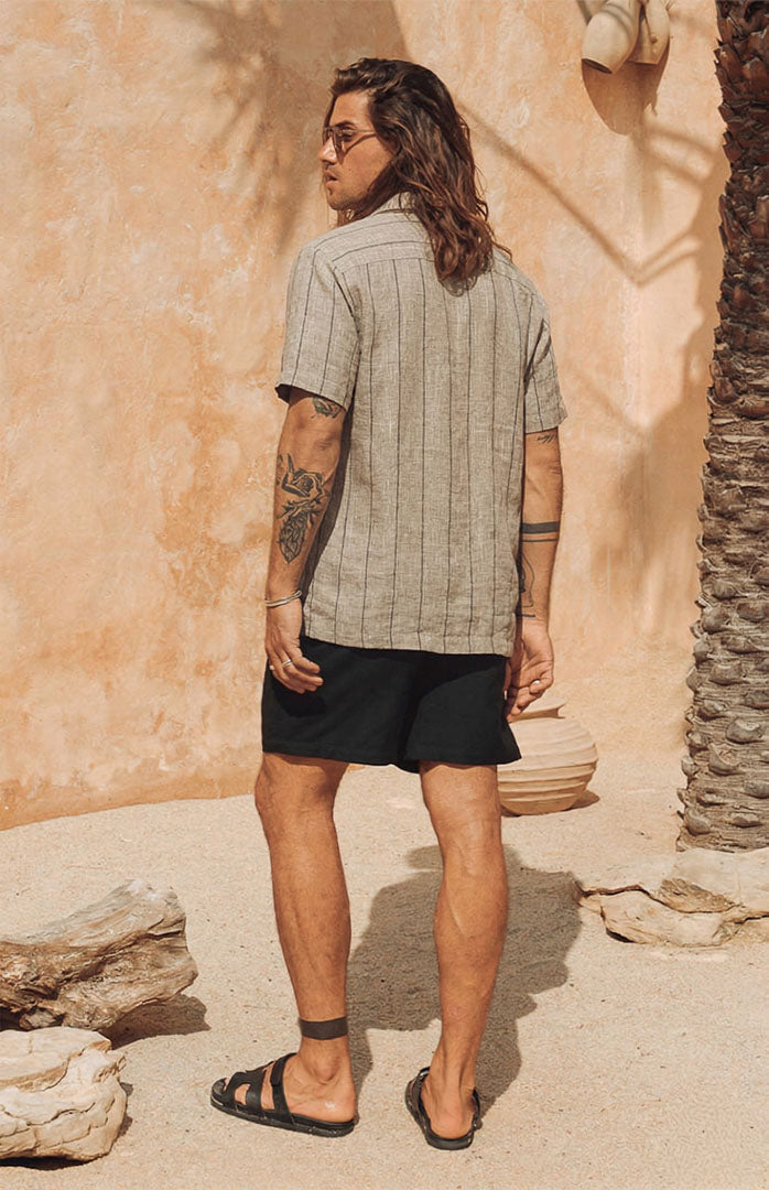 Sahara Drift | Beige Striped Linen Blend Resort Shirt