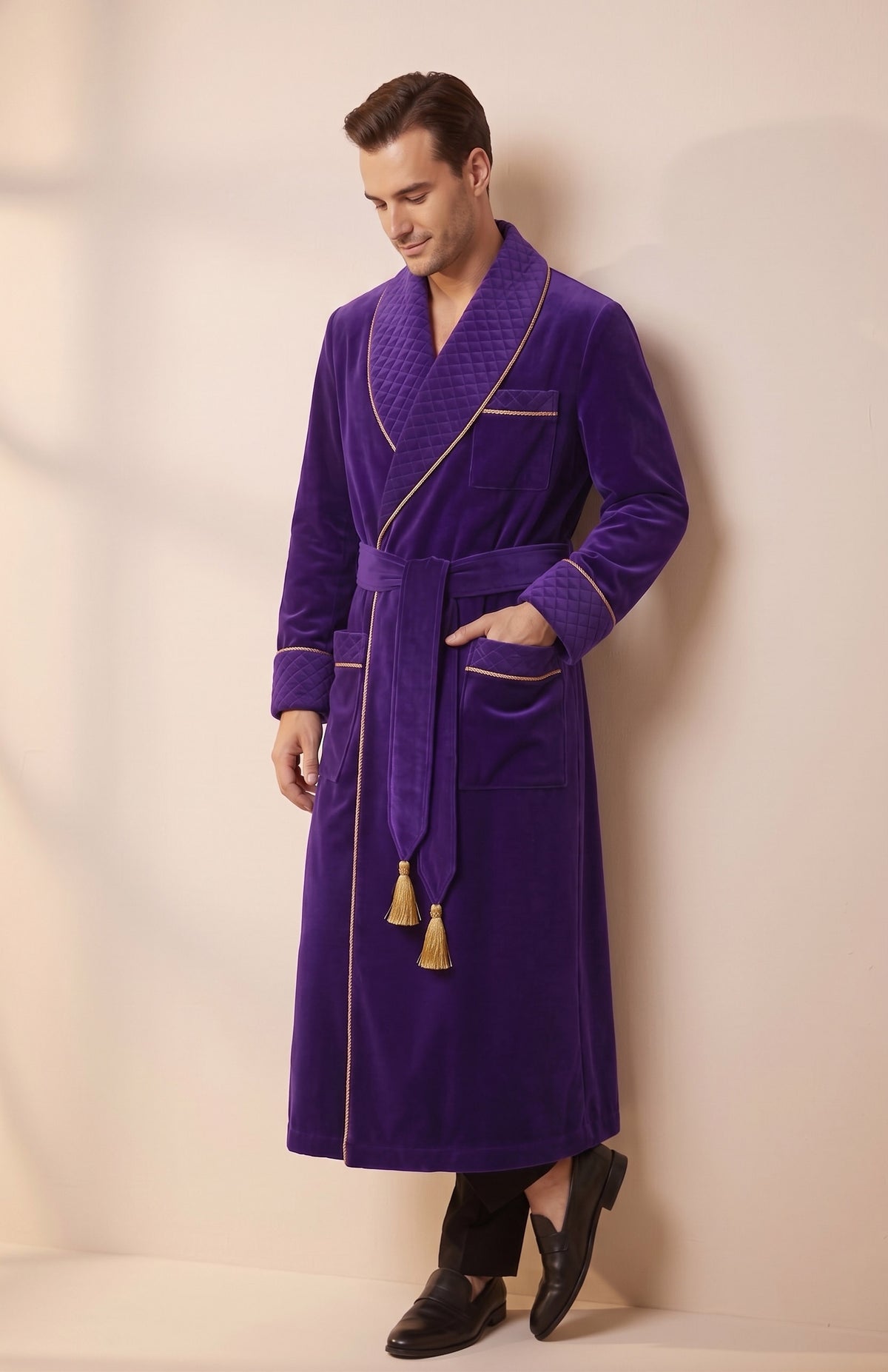 Royal Violet | Quilted Velvet Robe for Men