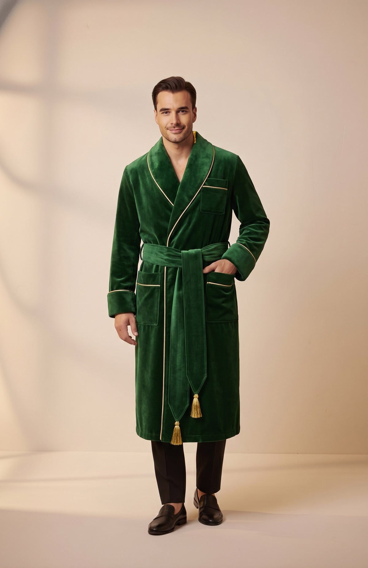 Glorious Green | Quilted Velvet Robe for Men
