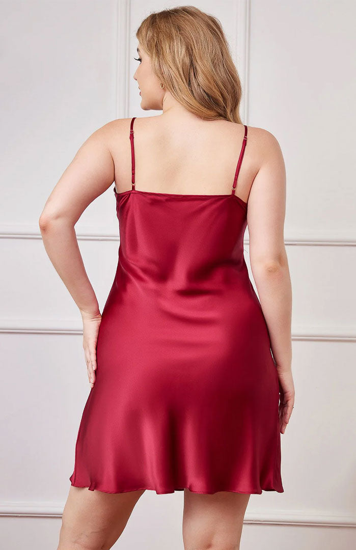 Spicy Chili | Red Satin Plus Size Sleepwear Dress