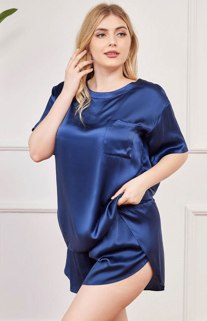The Electric Blue Satin | Satin Plus Size Shorts Set