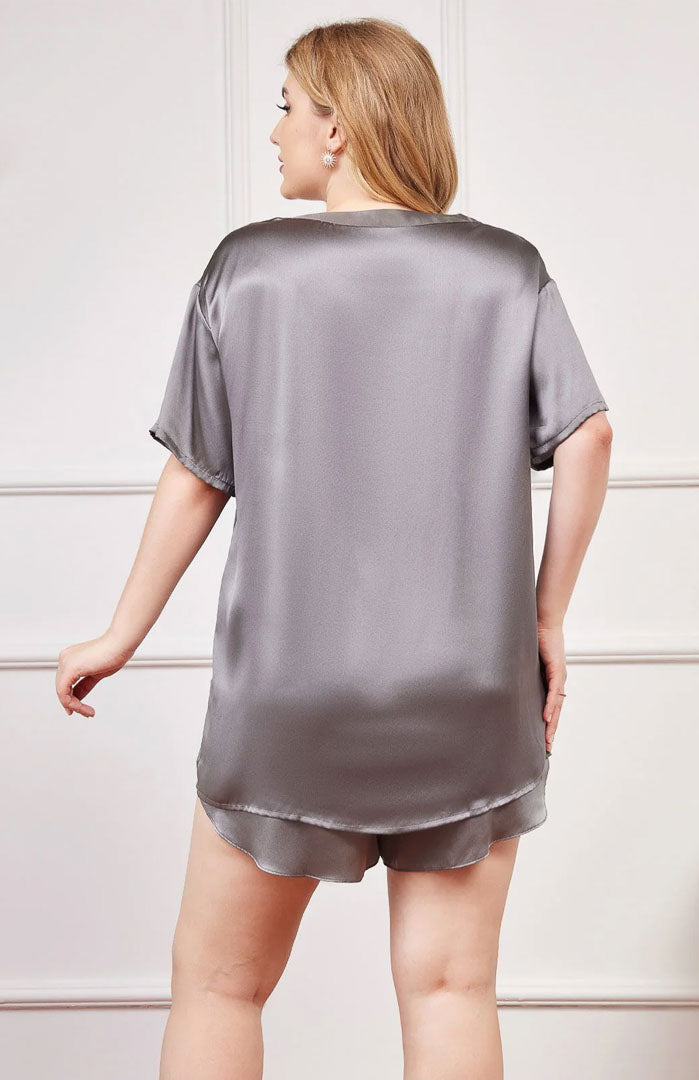 The Gunmetal Slate Satin | Satin Plus Size Shorts Set