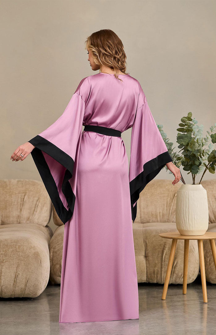 The Mauve Noir Contrast | Satin Kimono Robe for Women