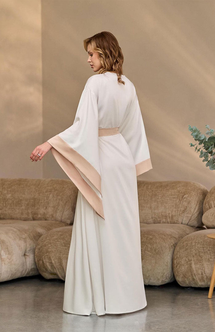 The Ivory Luxe Contrast | Satin Kimono Robe for Women
