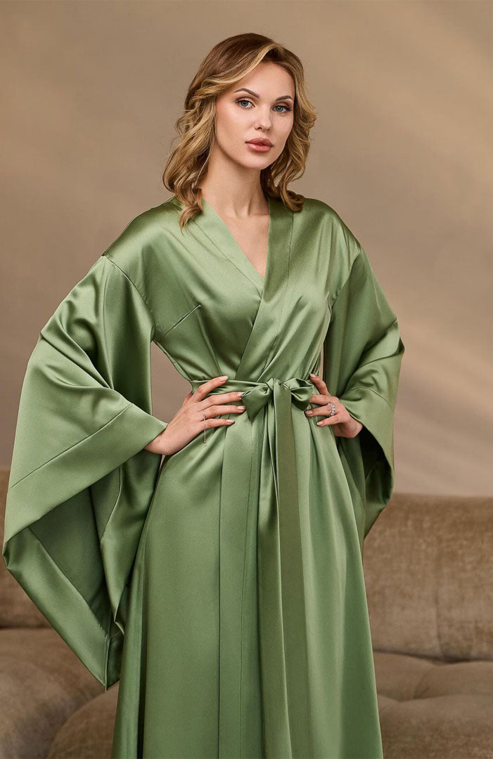 Sage Luxe | Satin Kimono Robe for Women
