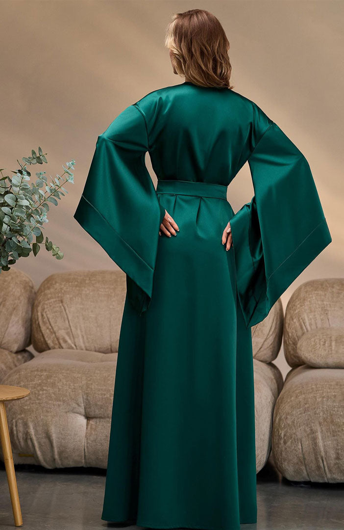 Emerald Luxe | Satin Kimono Robe for Women