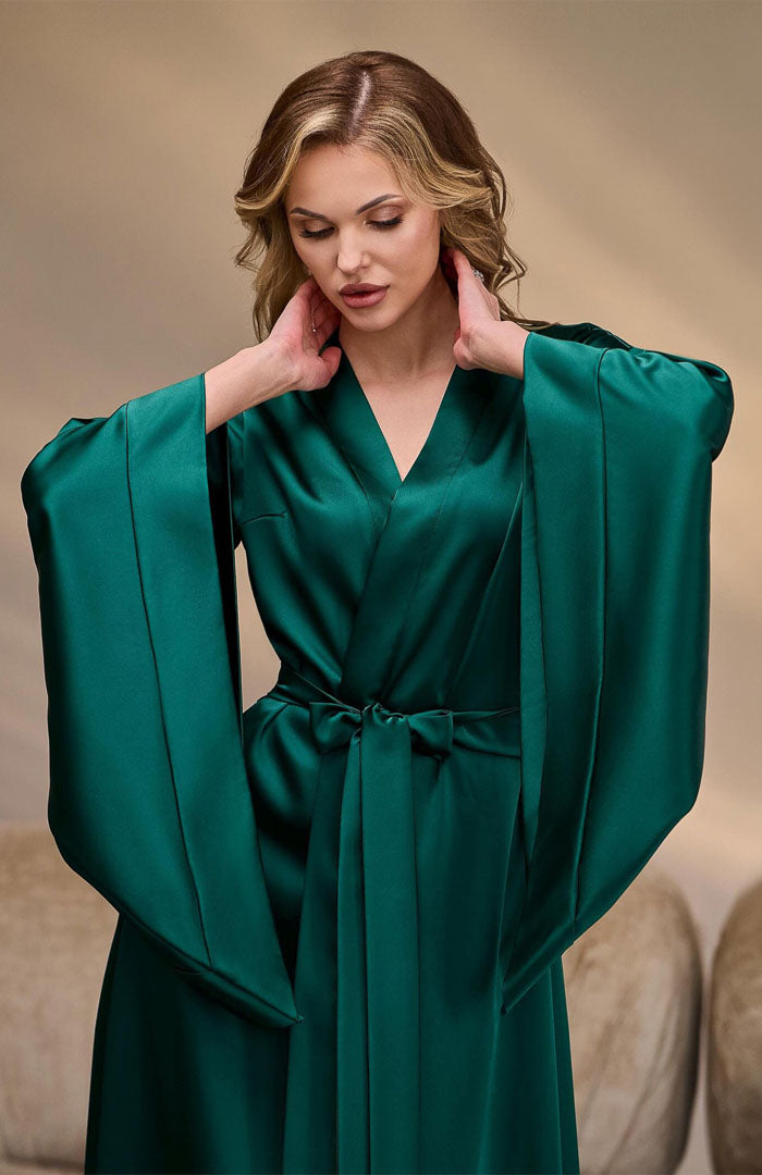 Emerald Luxe | Satin Kimono Robe for Women