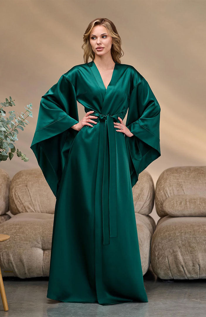 Emerald Luxe | Satin Kimono Robe for Women