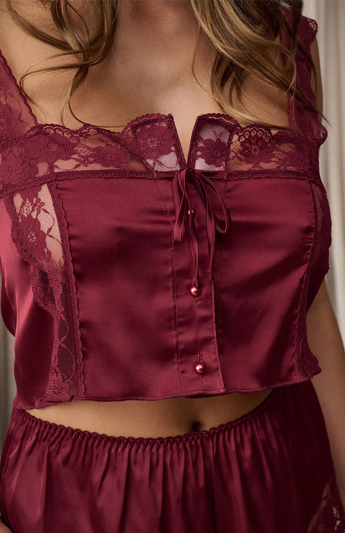 Red Fox Romance | Red Satin & Lace Short Set