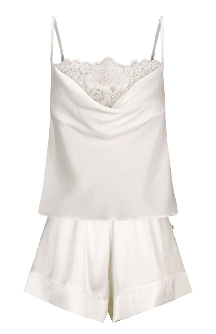 White Swirl | White Satin & Lace Short Set