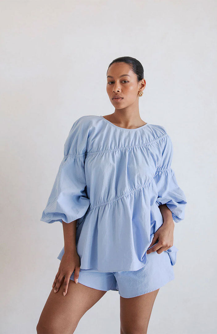 Lara Sky Blue Co-ord Set | Cotton Linen Blend