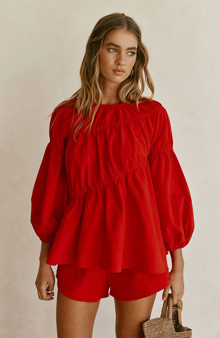 Lara Scarlet Red Co-ord Set | Cotton Linen Blend