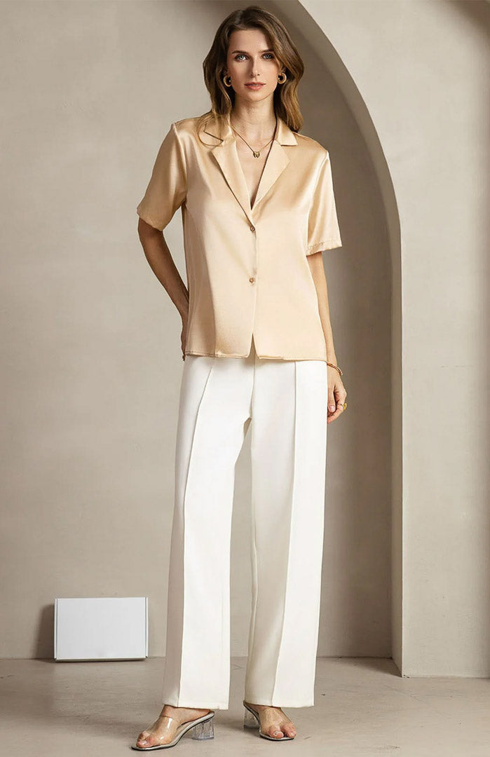 Golden Charm | Gold Satin Short-Sleeve Shirt