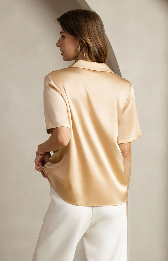 Golden Charm | Gold Satin Short-Sleeve Shirt
