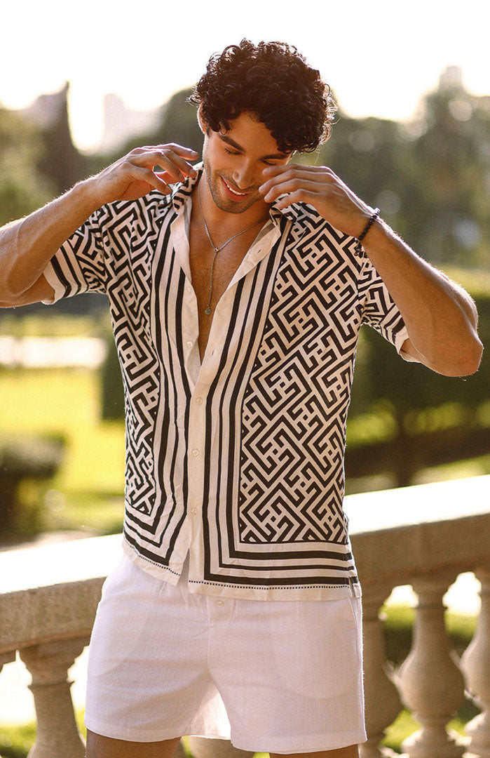Black & White Geometric Printed Satin Shirt