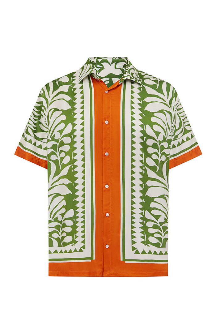 French Riviera | Orange & Green Tropical Printed Shirt