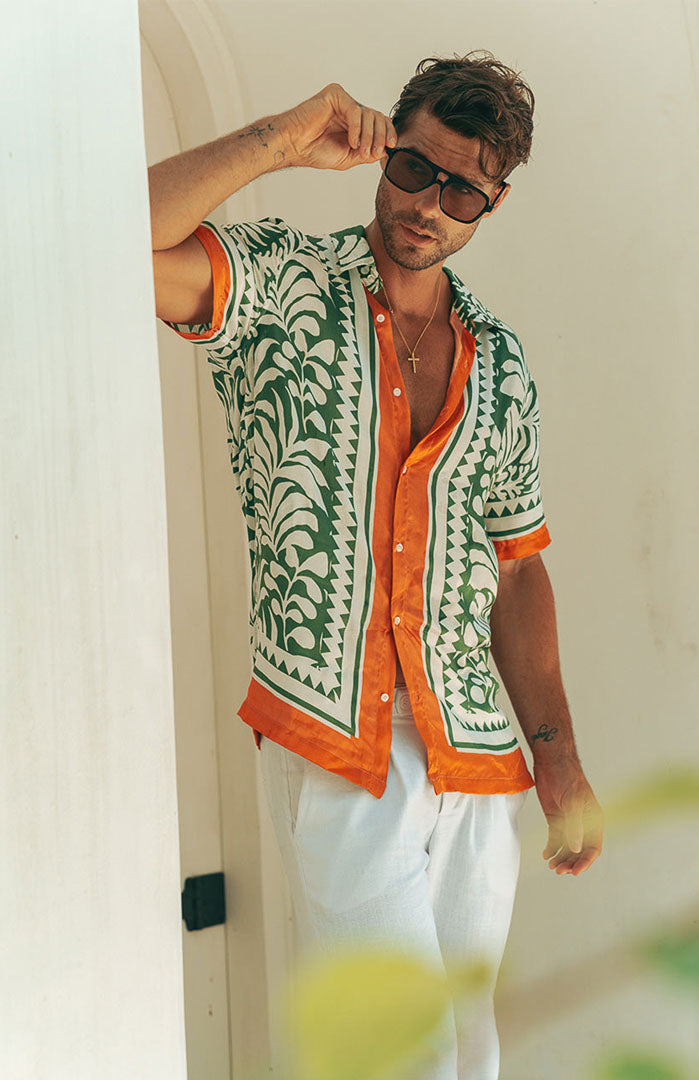 French Riviera | Orange & Green Tropical Printed Shirt