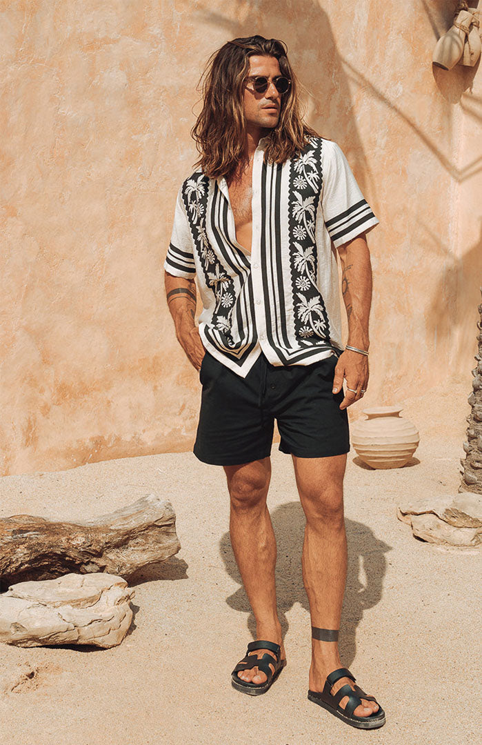 Abreact Black Satin Shirt | Men’s Printed