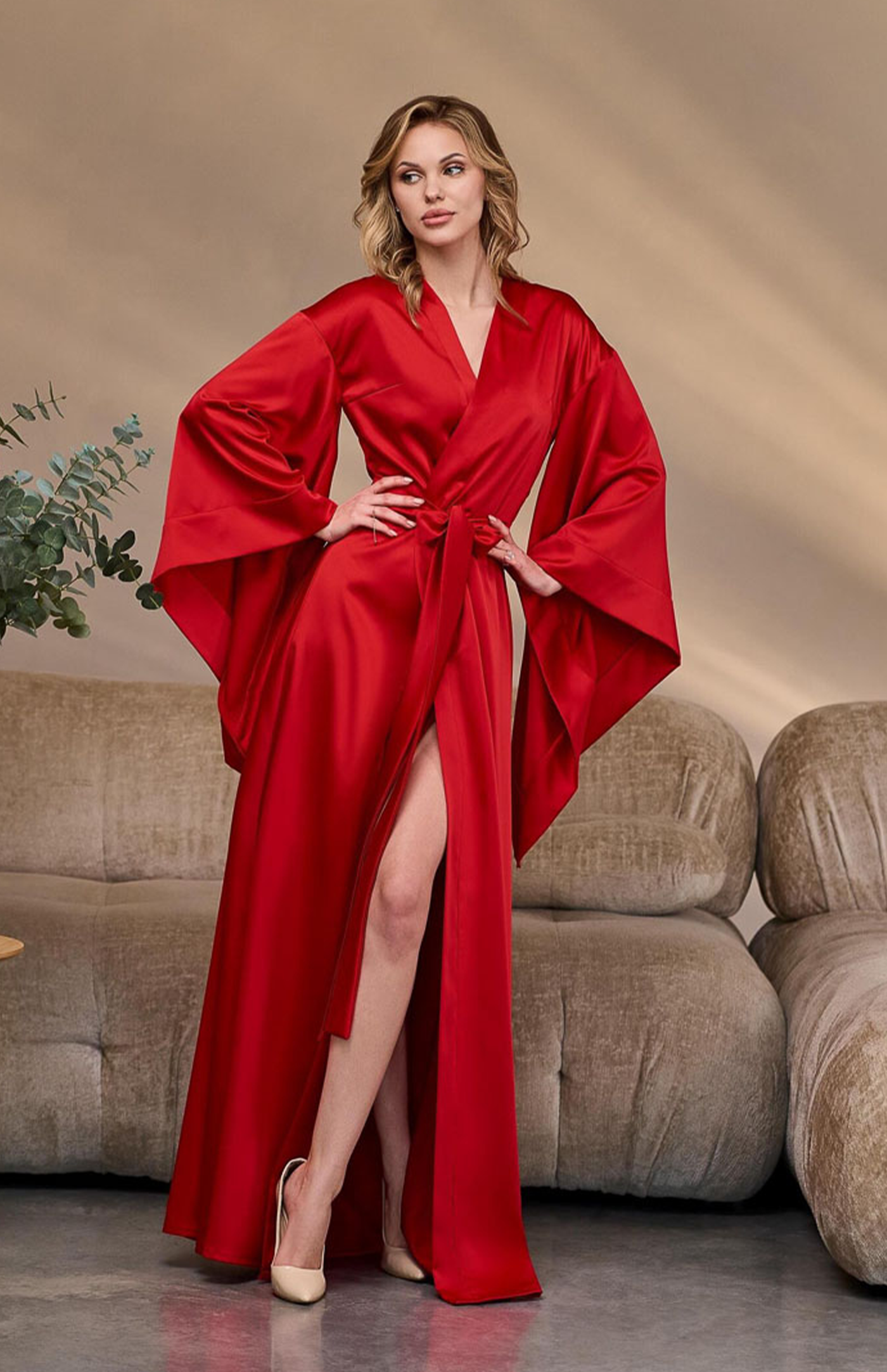 The Scarlet Empress | Red Satin Kimono Robe for Women
