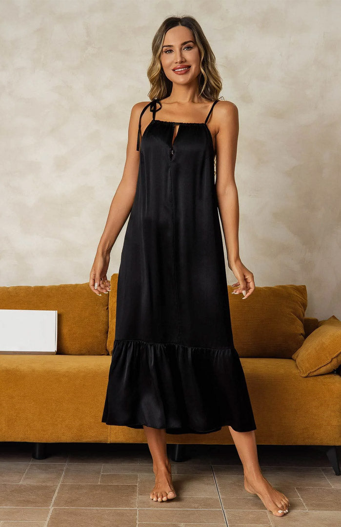 Midnight Charm | Black Satin Nightdress